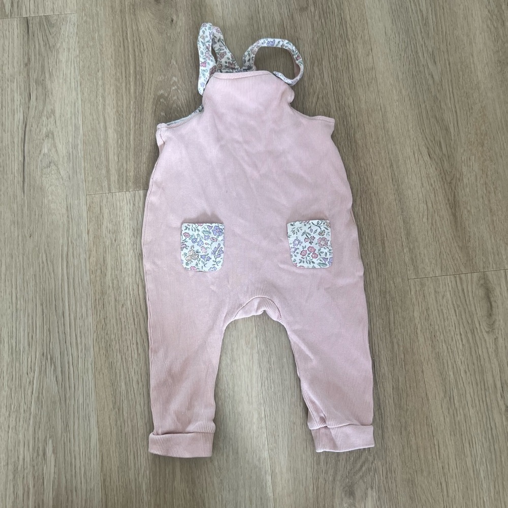 H&M Light Pink Kids Overalls with Floral Pockets